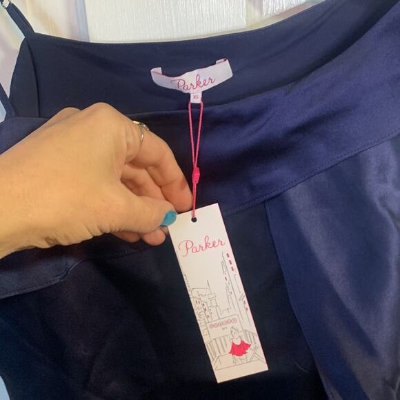Parker Night Blue Ruffled Silk Charmeuse One Shoulder Top W-099 NEW Sz XS - Picture 5 of 8